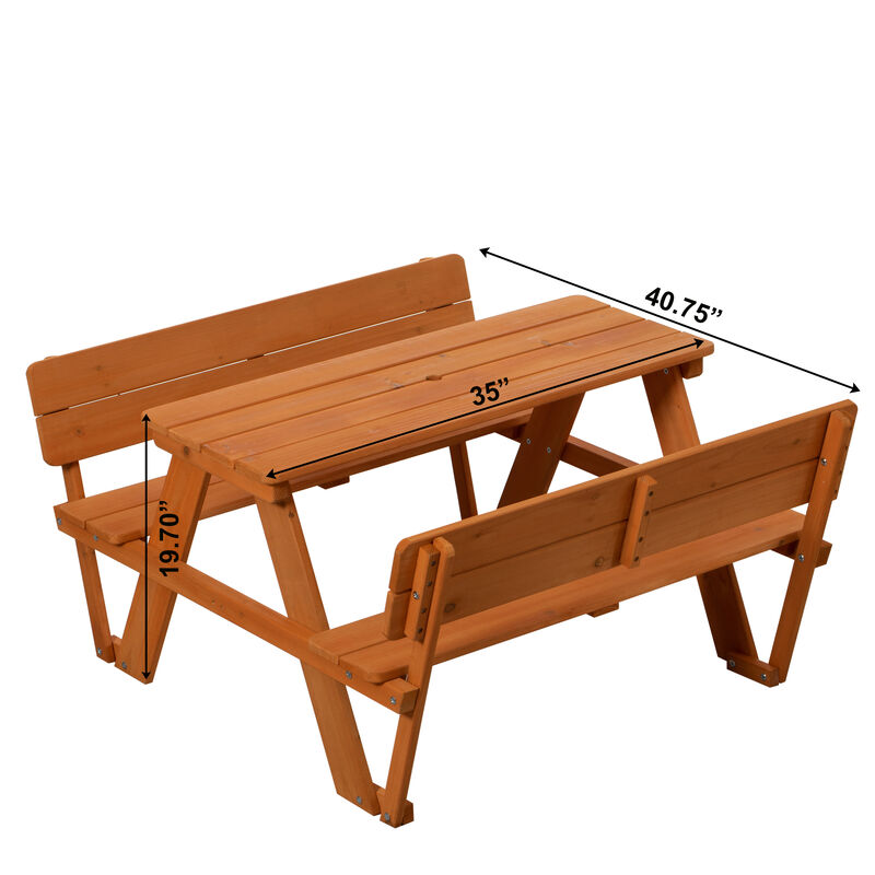 Wooden Kids Picnic Table Bench with Backrest, Outdoor Children's Backyard Table, Crafting, Dining, and Playtime Patio Table