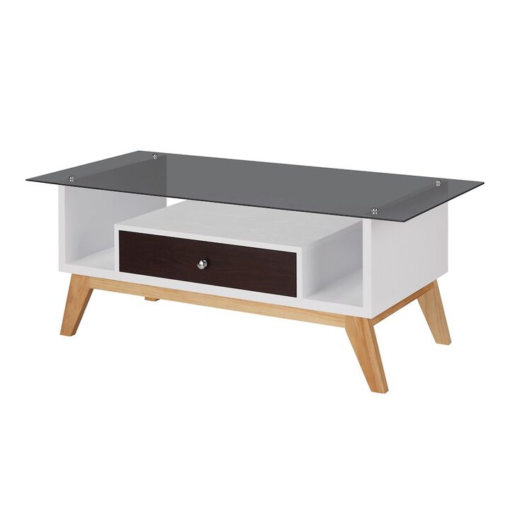 ENITIAL STAR Lana Mid-Century Glass Top Coffee Table