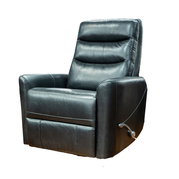 Aki 36 Inch Swivel Manual Recliner Chair, Luxury Plush Black Faux Leather - Benzara...