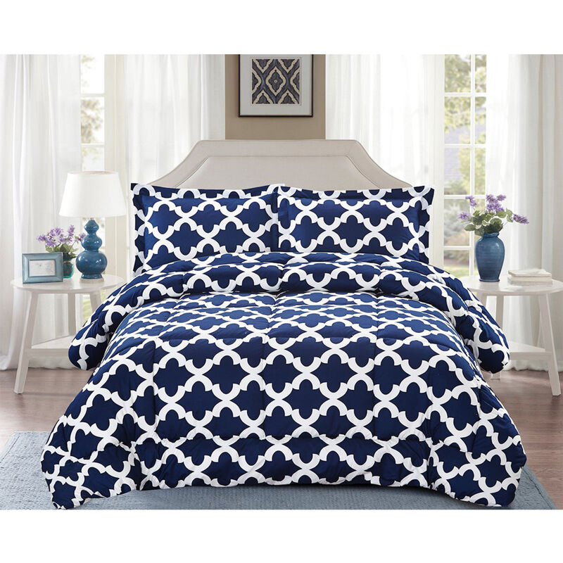 Legacy Decor Comforter with 2 Pillow Shams Goose Down Alternative Ultra Soft Microfiber Navy Blue Color, Twin Size