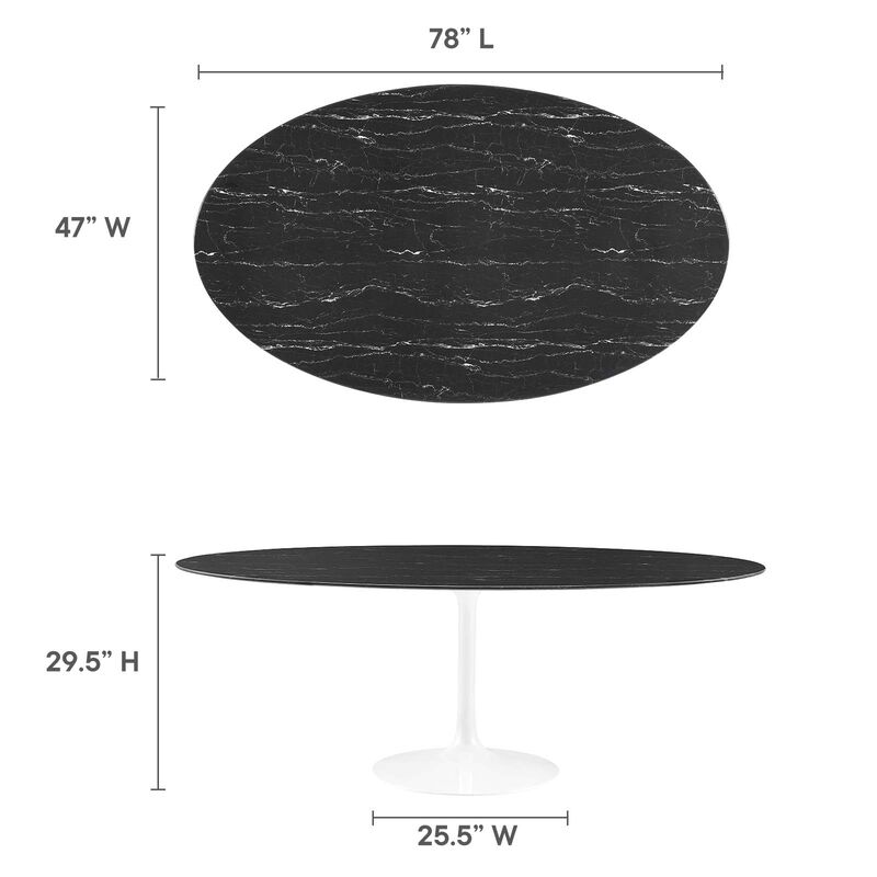 Modway - Lippa 78" Oval Artificial Marble Dining Table White Black