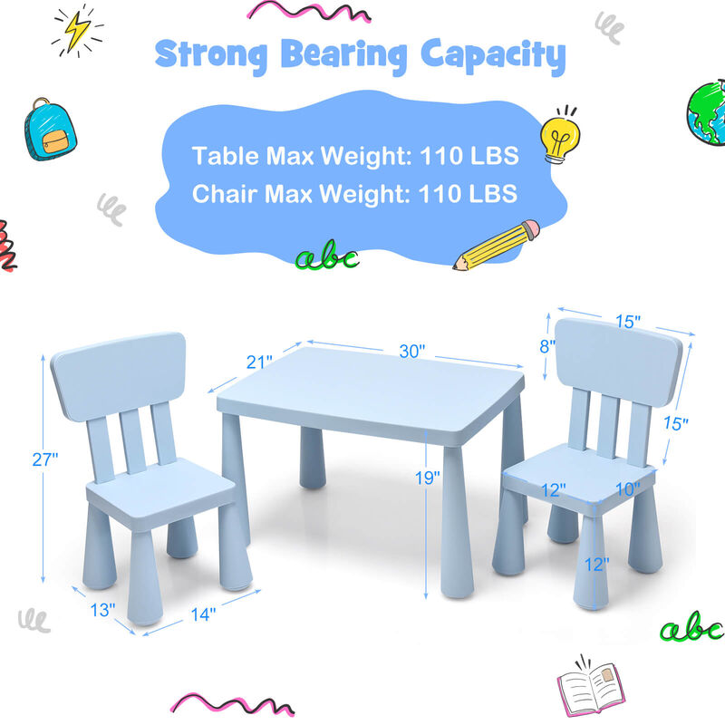 3 Pieces Toddler Multi Activity Play Dining Study Kids Table and Chair Set