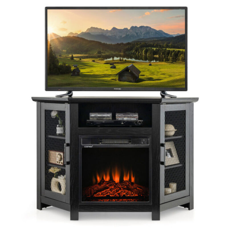 Corner TV Stand with 18 Inch Electric Fireplace for TVs up to 50 Inch