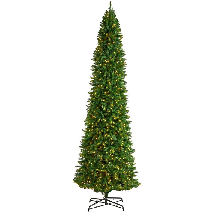 Nearly Natural Slim Green Mountain Pine Artificial Christmas Tree with Clear LED Lights and Bendable Branches