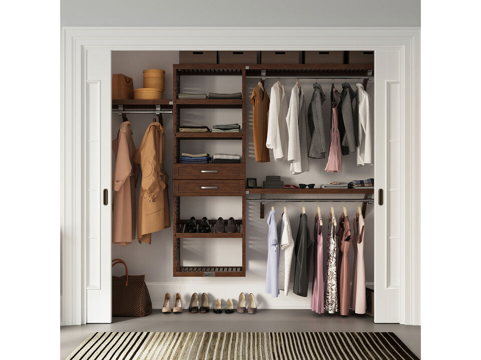 Solid Wood Walk-In Closet Organizer with 2 Shaker Style Drawers