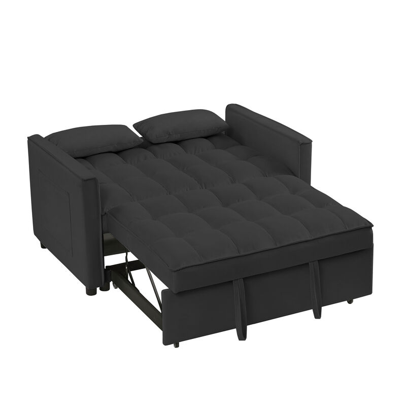 Black Velvet Loveseat Sofa Bed - Stylish and Comfortable 2-Seater Couch with Convertible Design