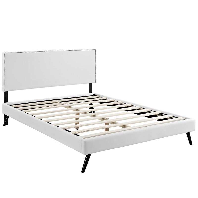 Modway - Macie King Vinyl Platform Bed with Round Splayed Legs White