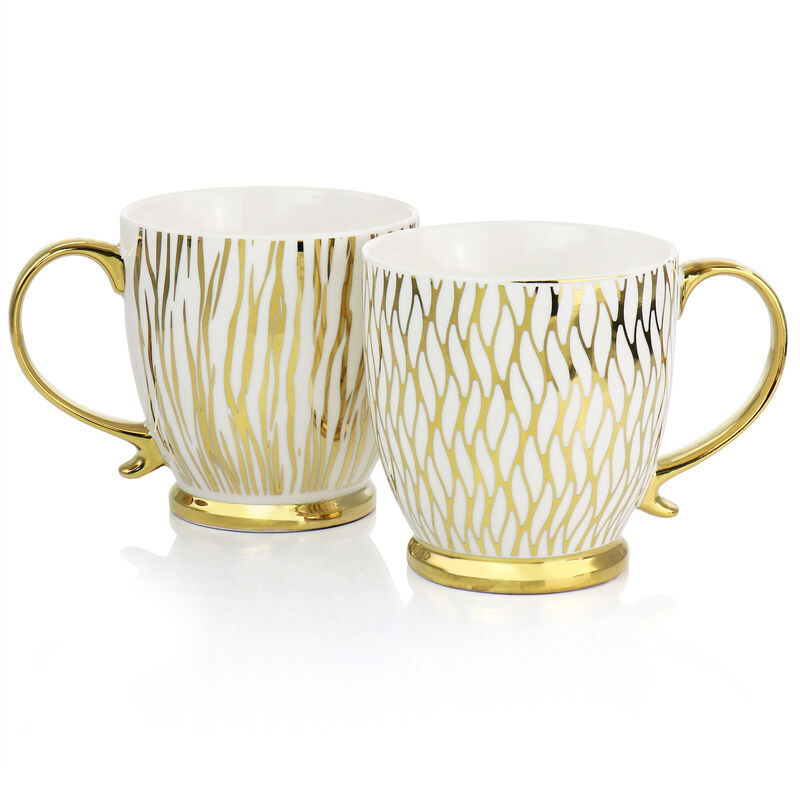 Gibson Home Gold Finch 4 Piece 16.7oz Electroplated Fine Ceramic Mug Set in Gold