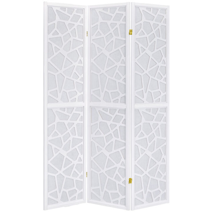 Legacy Decor 3 Panel Room Divider Privacy Screen with Mosaic Cuts White Color