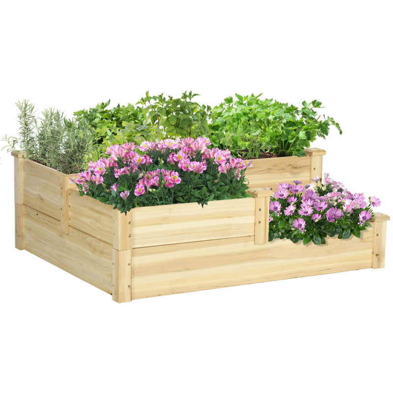 Outsunny 3 Tier Raised Garden Bed, Outdoor Planter Box, Wooden Garden Box with Open Bottom for Growing Vegetables, Herbs, Flowers, 42.5" x 34.75" x 14.25", Natural