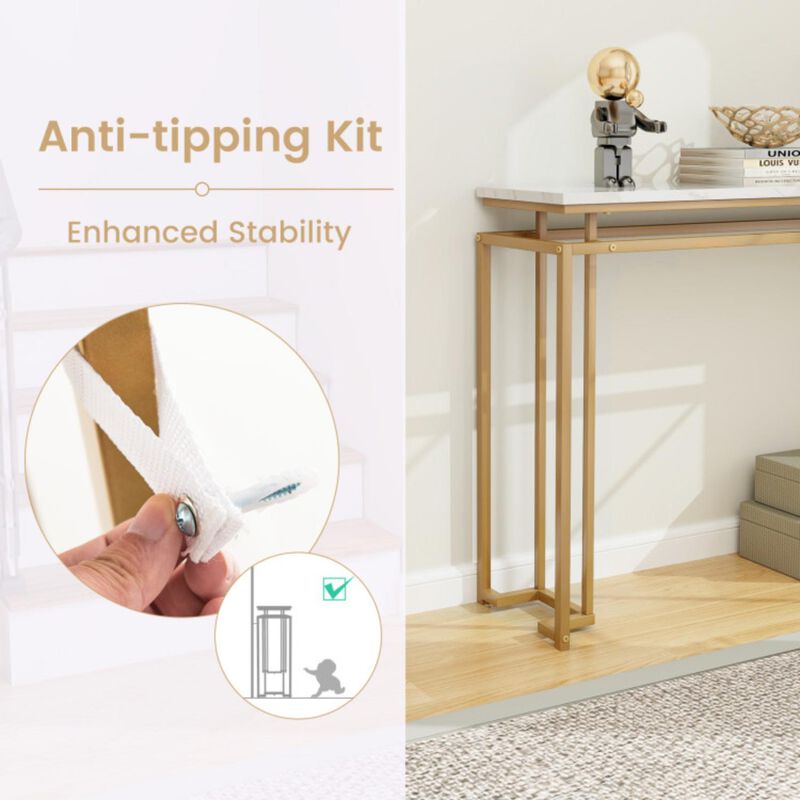 Hivvago Modern Entryway Table with Gold Heavy-duty Metal Frame and Anti-toppling Kit for Living Room