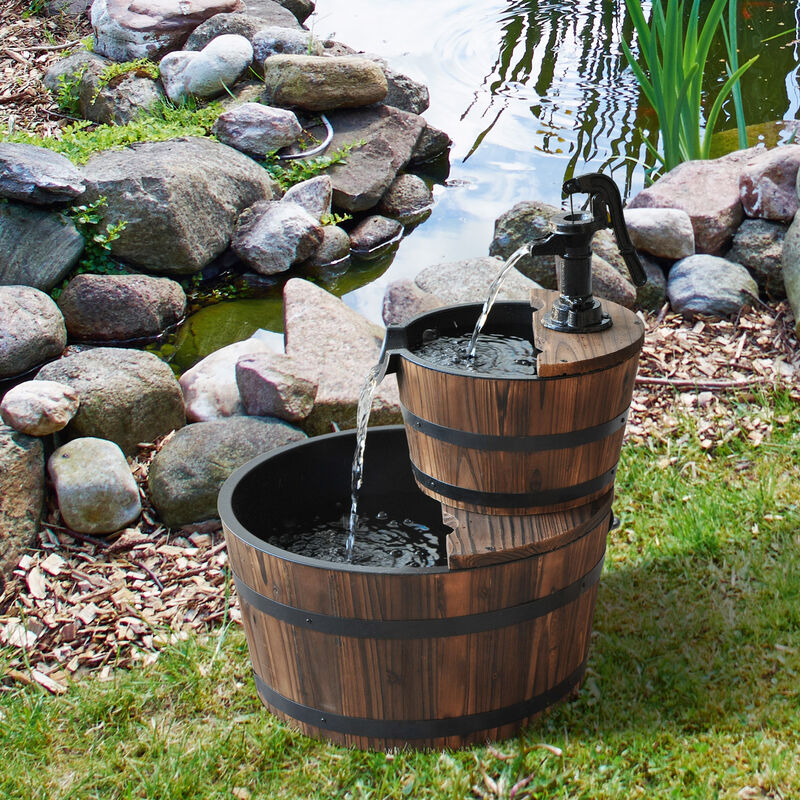 Old Fashioned Water Pump Barrel Fountain Fir Wood Outdoor Backyard Oasis D�cor