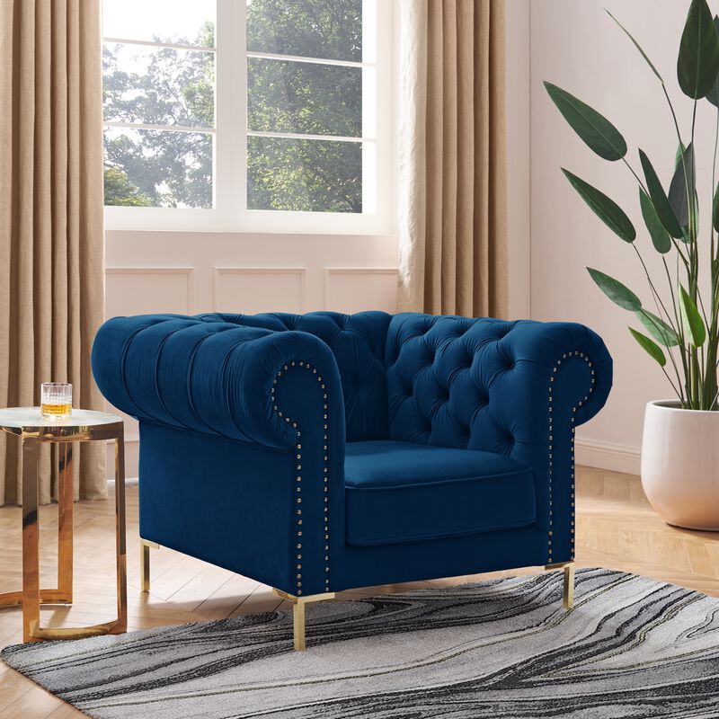 Inspired Home Zuleyka Velvet Chesterfield Club Chair