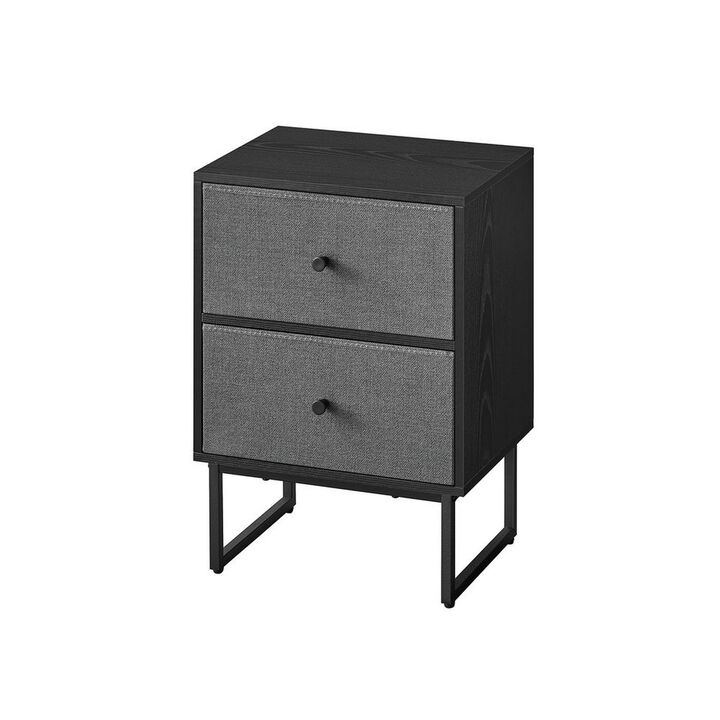 Jem 22 Inch Nightstand with 2 Removable Fabric Front Drawers, Black Steel - Benzara