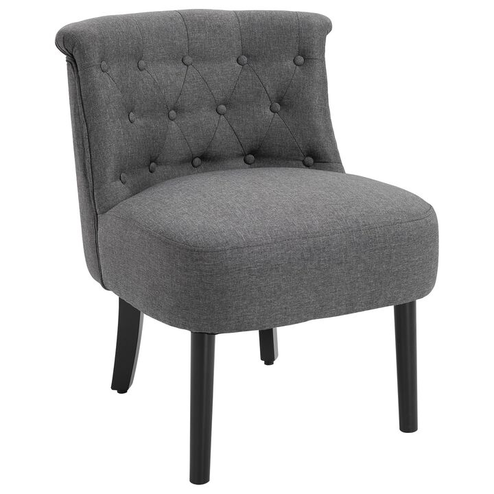 Dark Grey Living Room Accent: Modern Button-Tufted Chair with Wooden Legs