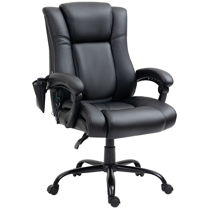 Black PU Leather Office Chair with Remote: High Back Vibration Massage Office Chair with Reclining, Armrest, and Remote