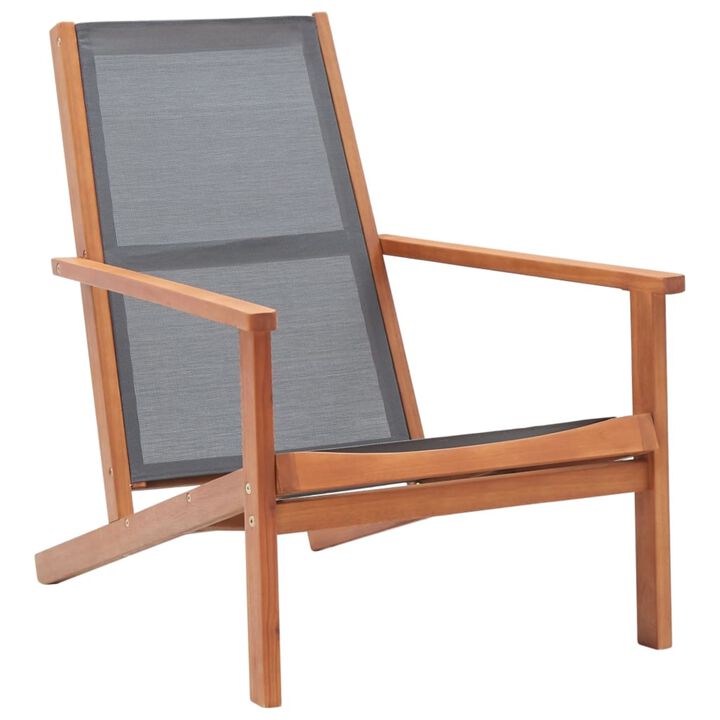 vidaXL Patio Lounge Chair - Solid Eucalyptus Wood and Textilene, Gray Color, Weather-Resistant, Suitable for Outdoor Use