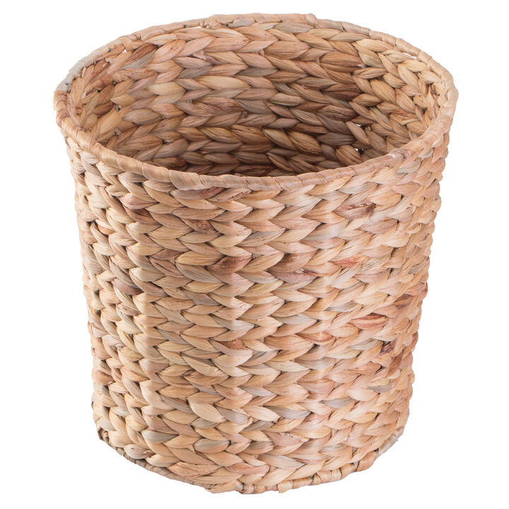 Natural Water Hyacinth Round Waste Basket - For Bathrooms, Bedrooms, or Offices