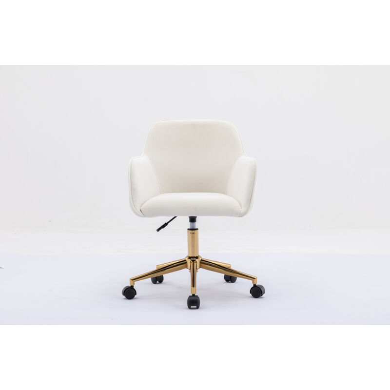 Adjustable modern velvet office chair, ivory