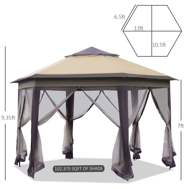 Pop Up Gazebo Hexagonal Canopy with 6 Zippered Mesh Netting Event Tent with Strong Steel Frame for Patio Wedding Party 13.3' x 13.3'