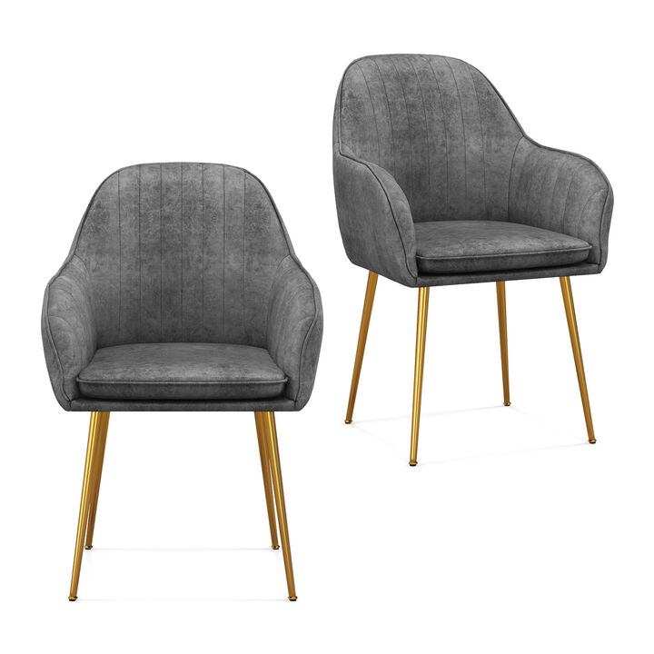 Accent Upholstered Arm Chair with Steel Gold Legs set of 2