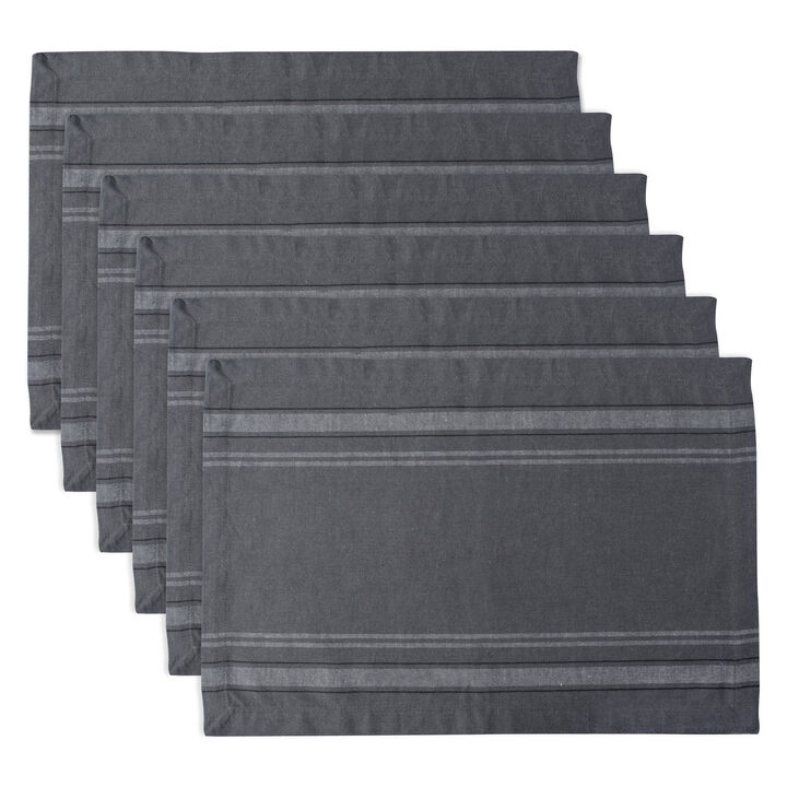 Set of 6 Gray French Stripe Rectangular Placemats 19" x 13"