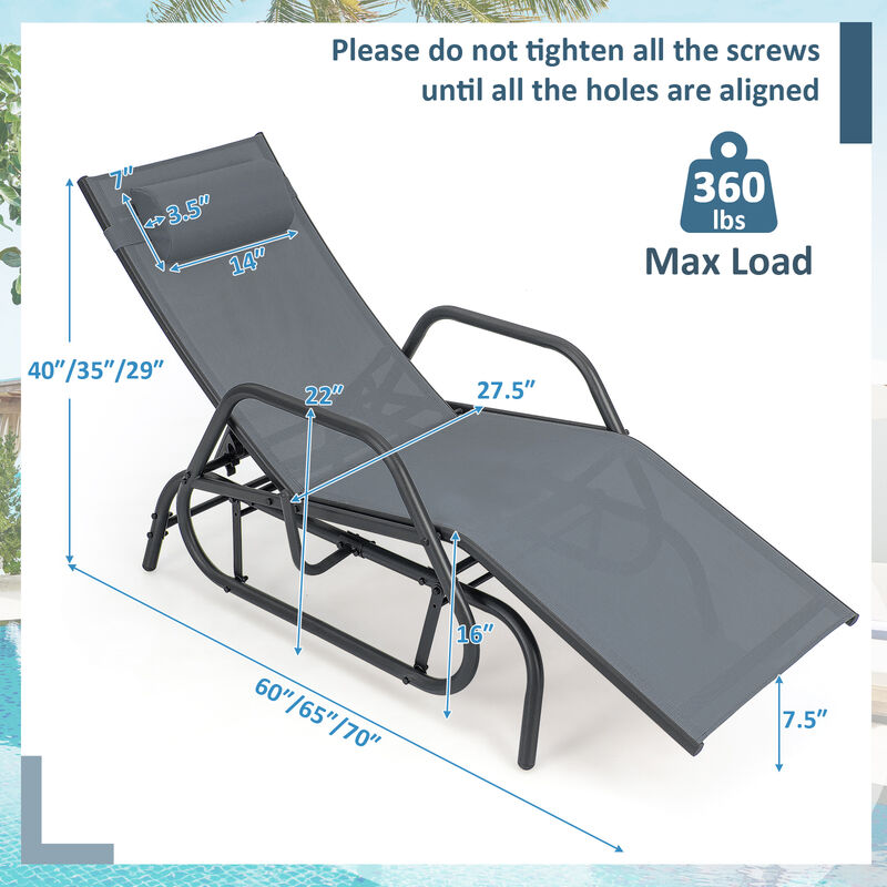 Outdoor Chaise Lounge Glider Chair with Armrests and Pillow