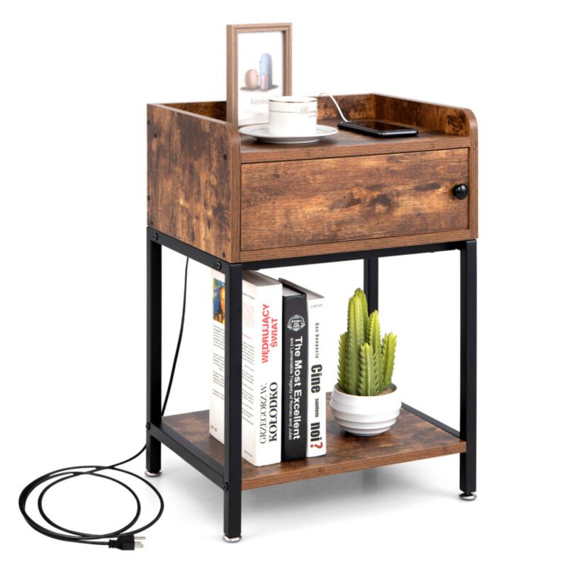 Lift Top End Table with Charging Station and Storage Shelves