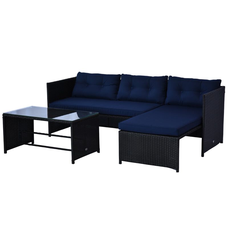 Blue Poolside Paradise: 3PC Rattan Sectional Lounge Set