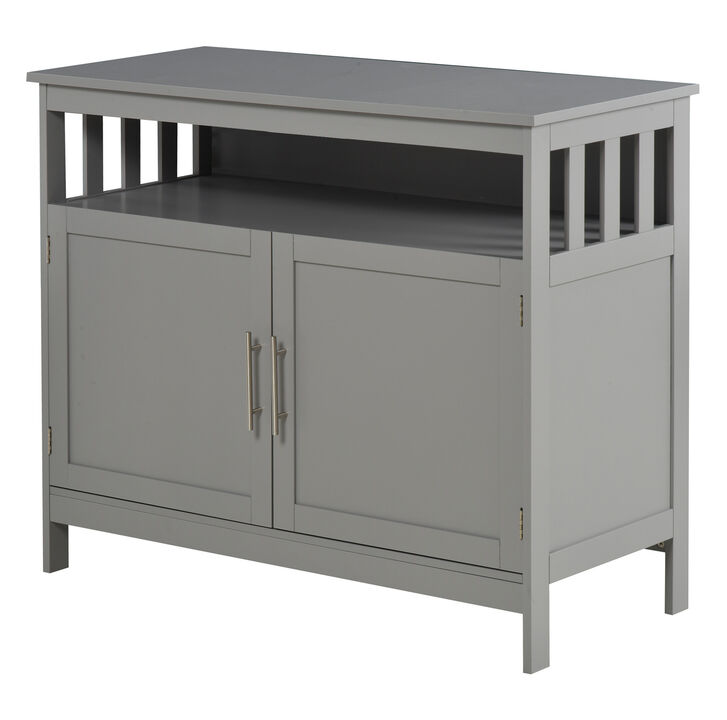 HOMCOM Sideboard Buffet Cabinet, Modern Kitchen Cabinet, Coffee Bar Cabinet with 2-Level Shelf and Open Compartment, Grey