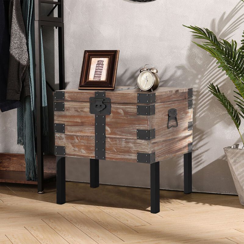 Antique Reclaimed Wood Gray Trunk Table And Side Table S/3 with Large Storage Dress Up Your Living Room