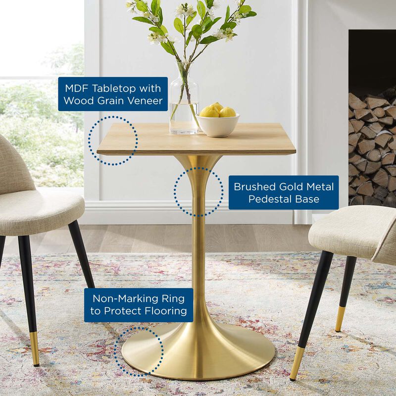 Modway - Lippa 24" Square Wood Dining Table Gold Natural