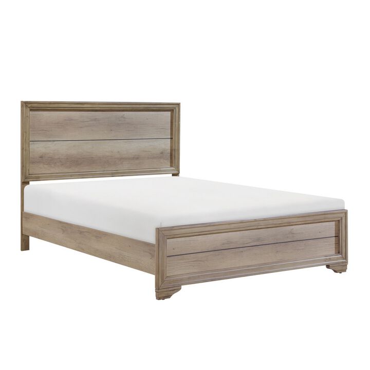 Contemporary Queen Bed, Rustic 
Wood Panel Headboard, Natural Brown Finish-Benzara