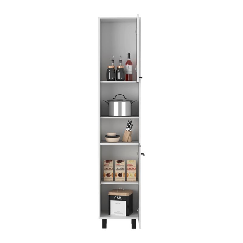 Hobart Pantry, Four Legs, Three Interior Shelves, Two Shelves, Two Cabinets -Black