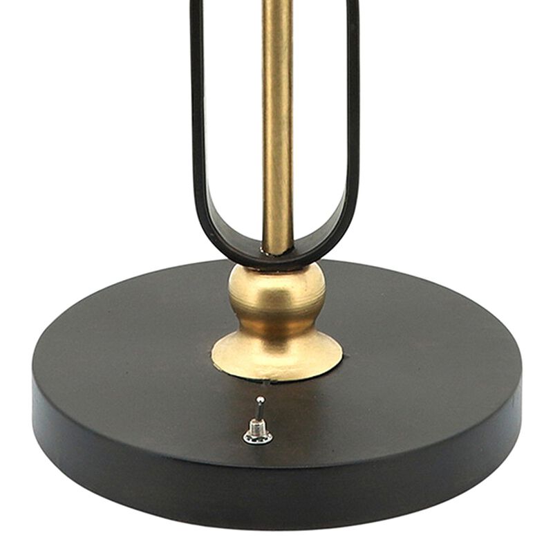 19 Inch Table Lamp, Round Metal Mesh Shade, Hollow Body, Black, Gold Stand - Benzara