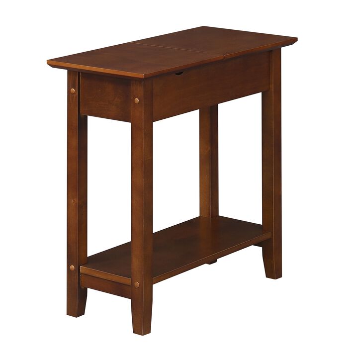 Convenience Concepts American Heritage Flip Top End Table with Charging Station and Shelf, Espresso