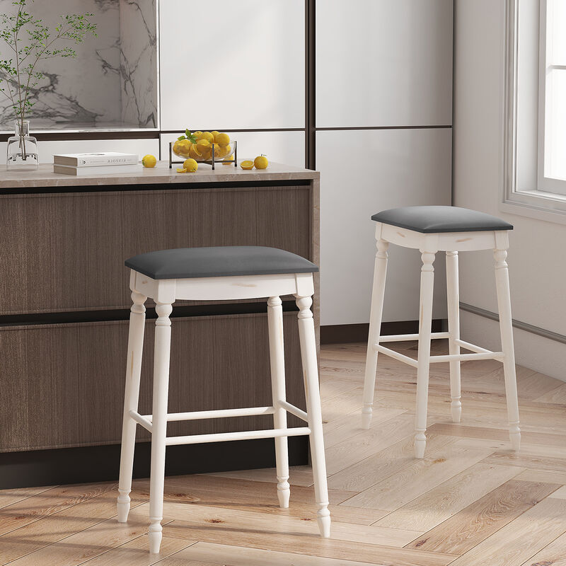 Bar Stool Set of 2 with Padded Seat Cushions and Wood Legs