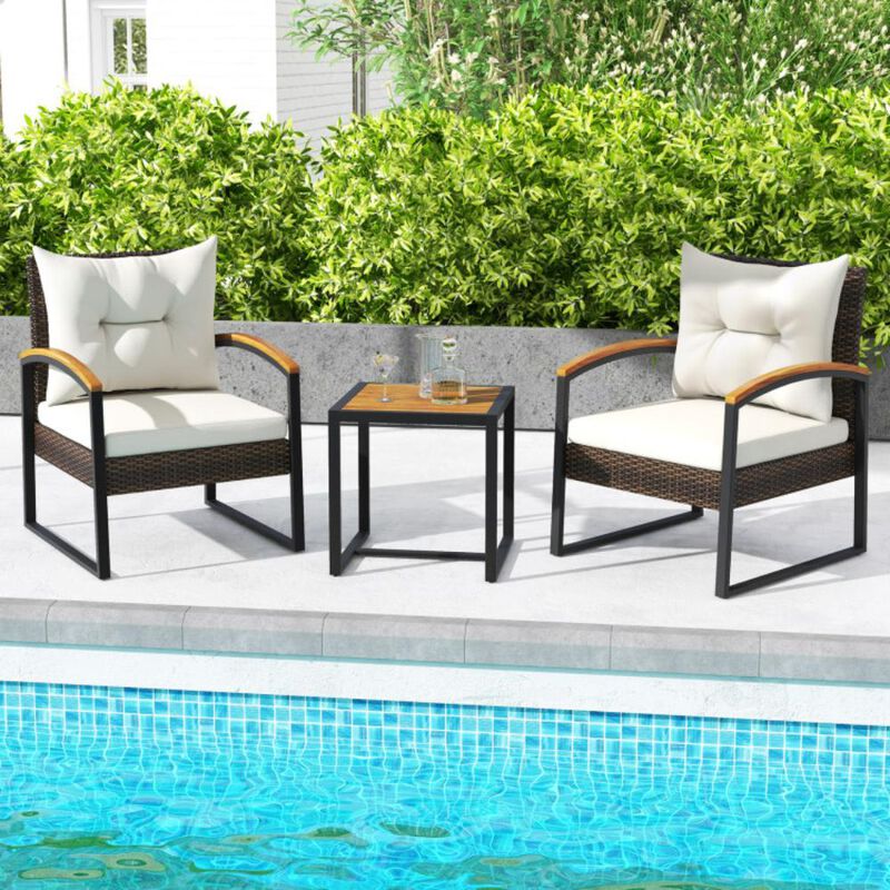 Hivvago 3 Piece Patio Conversation Set with Solid Acacia Wood  Armrests and Tabletop