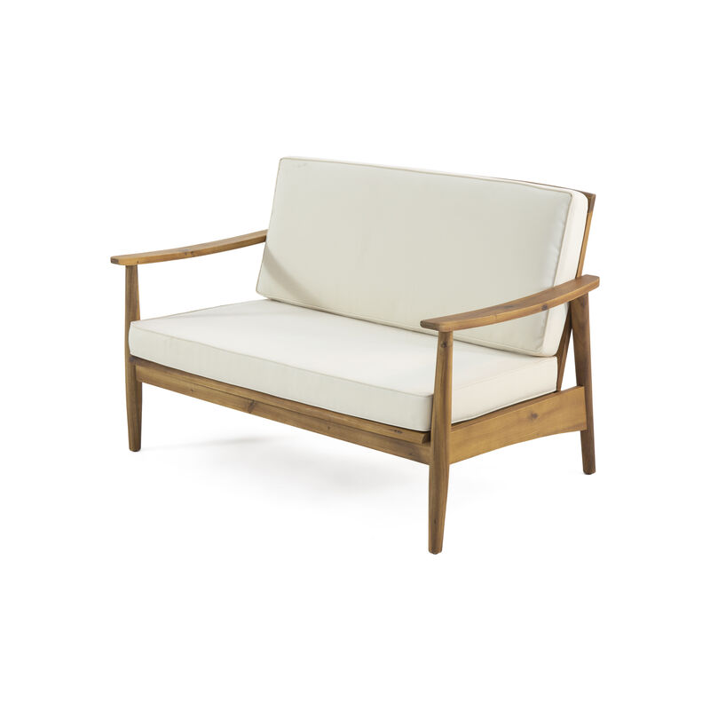 Merax Outdoor Patio Wood Loveseat with Coffee Table Set