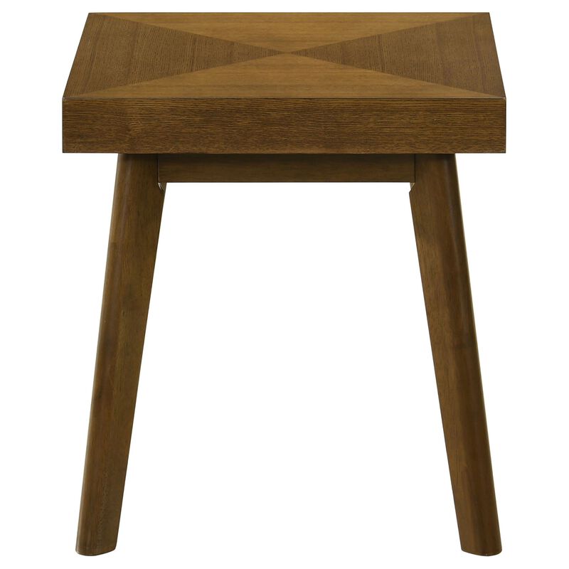 Layla End Table, 22 Inch Square Top, Diamond Parquet, Walnut Brown Wood - Benzara