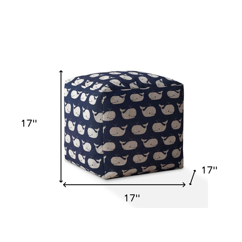 Homezia 17" Blue And Grey Twill Animal Print Pouf Ottoman