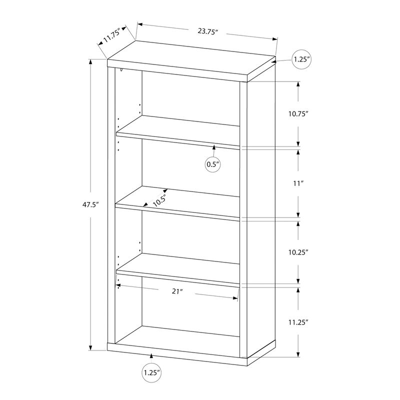 Monarch Specialties I 7405 Bookshelf, Bookcase, Etagere, 5 Tier, 48"H, Office, Bedroom, Laminate, Grey, Contemporary, Modern