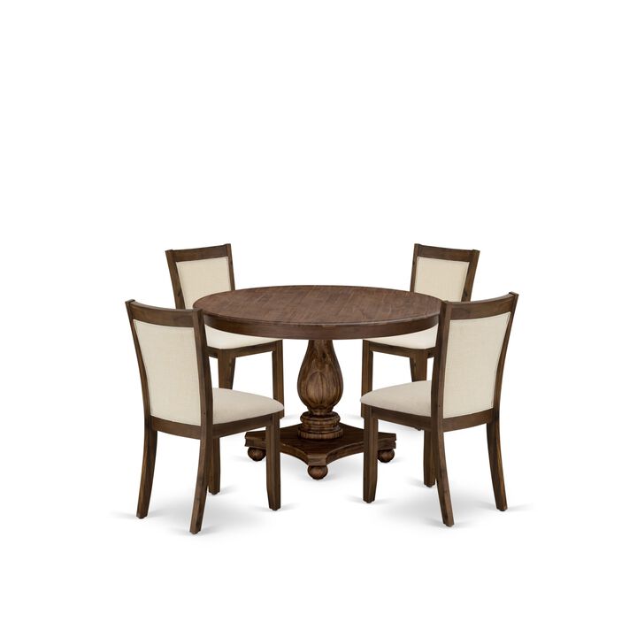East West Furniture East West Furniture F2MZ5-NN-32 5-Pcs Dining Room Table Set - A Wood Dining Table and 4 Light Beige Linen Fabric Dining Room Chairs with Stylish High Back (Sand Blasting Antique Walnut Finish)