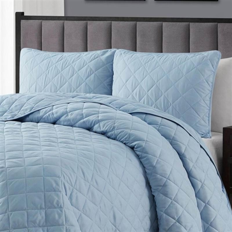 Hivvago Twin/Twin XL 2 Piece Light Blue Microfiber Reversible Diamond Quilt Set