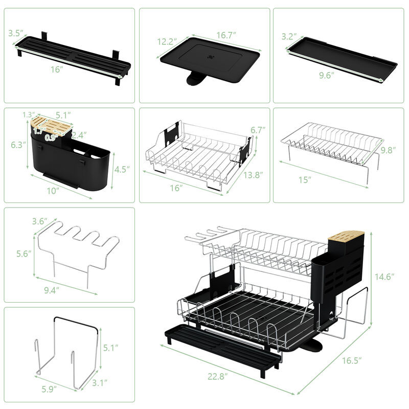 2-Tier Detachable Dish Drying Rack with Cutlery Holder