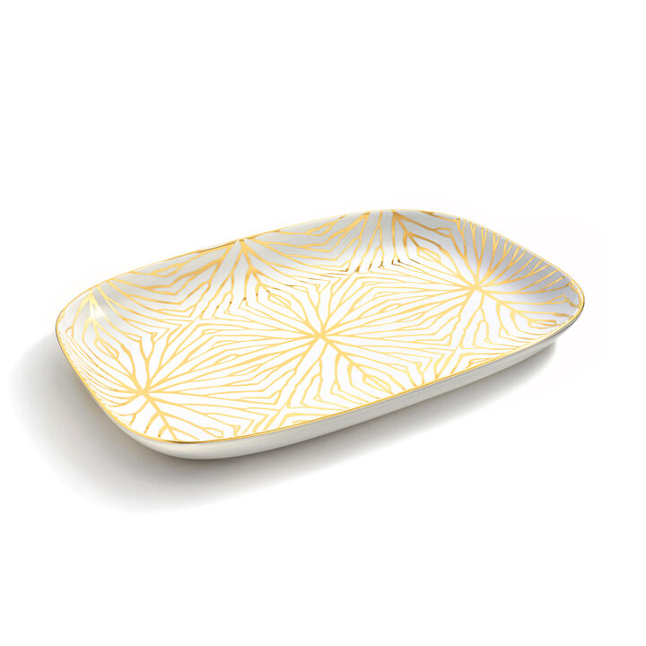 Talianna Lily Pad Serving Bowl, White & Gold