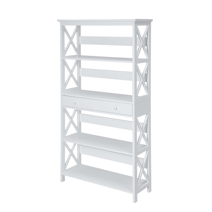 Convenience Concepts Oxford 5 Tier Bookcase with Drawer, White,11.75"D x 31.5"W x 59.75"H