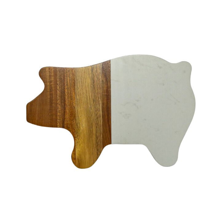 White Marble and Acacia Wood Pig Board