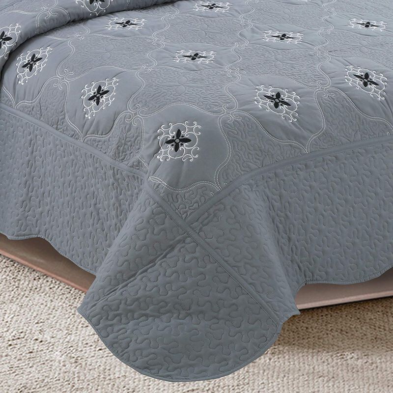 MarCielo 3 Piece Quilted Embroidery Quilts Bedspreads Set Emma