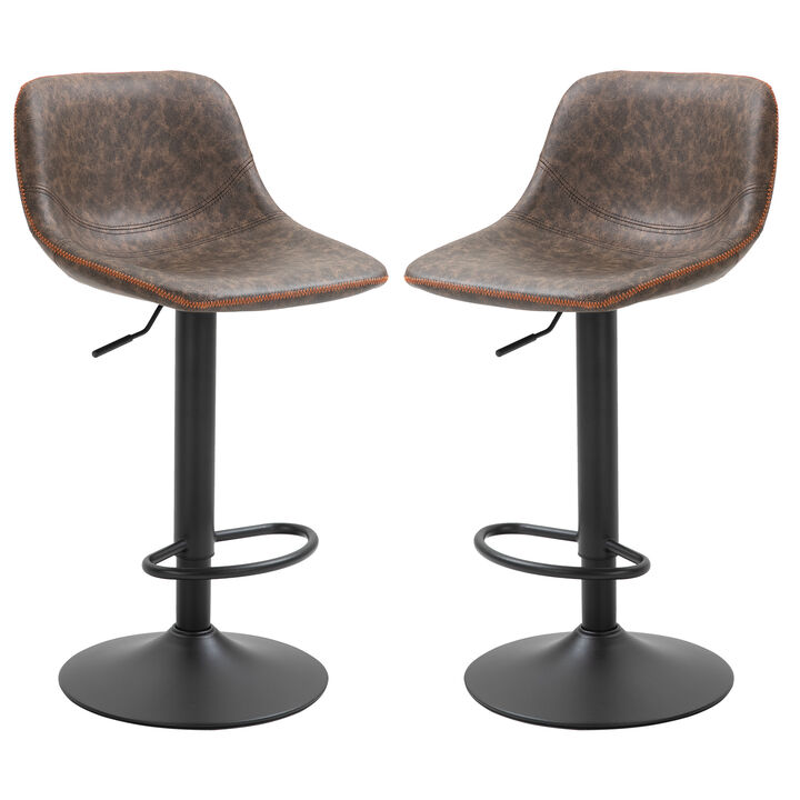 HOMCOM Adjustable Bar Stools, Swivel Bar Height Chairs Barstools Padded with Back for Kitchen, Counter, and Home Bar, Set of 2, Brown